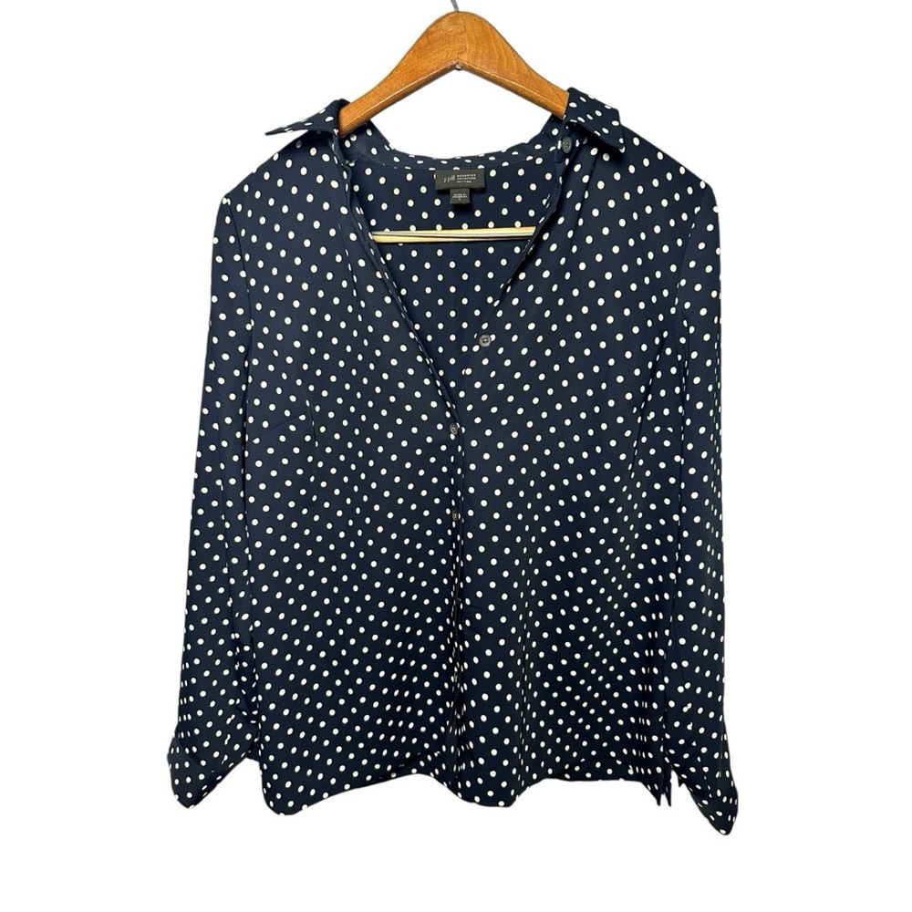 J. Jill Navy and White Polka Dot Blouse S